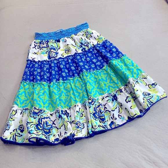 Girl’s Vintage PLACE 2007 Long Blue Green White Tiered Boho Circle Skirt Size 10 - Picture 7 of 9